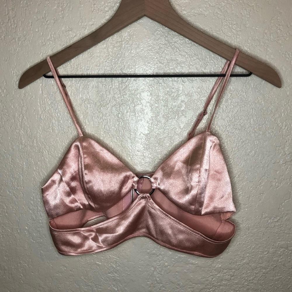 Pink satin O-ring crop top